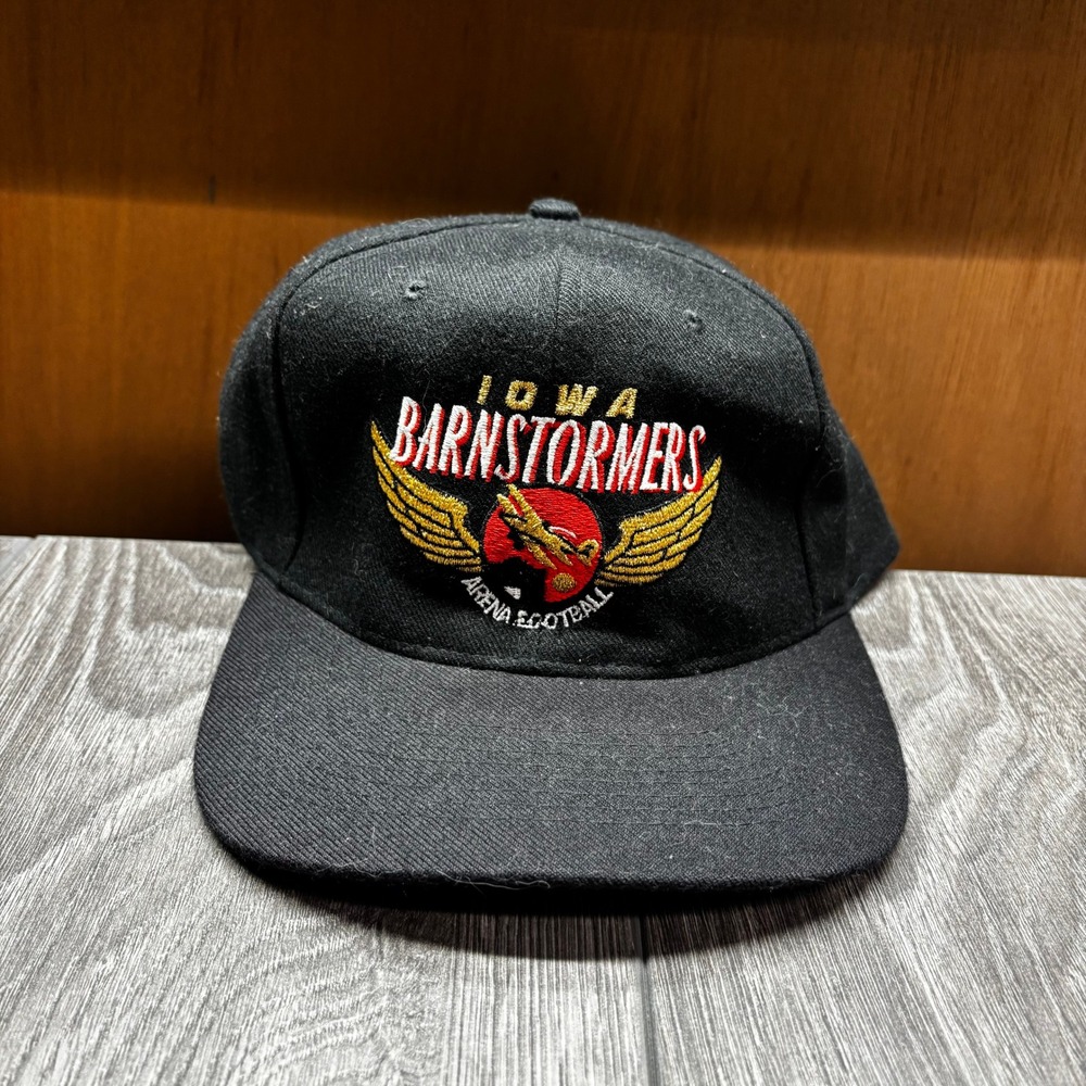 Vintage Iowa Barnstormers Arena Football Snapback Hat Black KC Caps Green Under